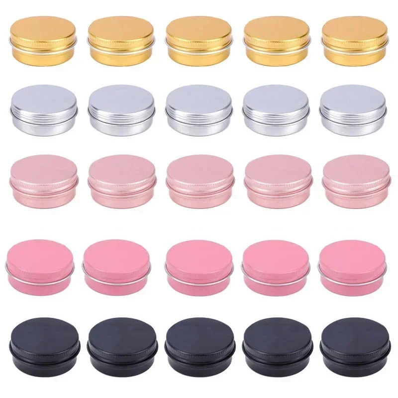 Latas redondas de alumínio, recipientes portáteis da amostra cosmética com tampas do parafuso, armazenamento vazio do metal, frascos da lata do curso, 5ml-60ml, 30pcs