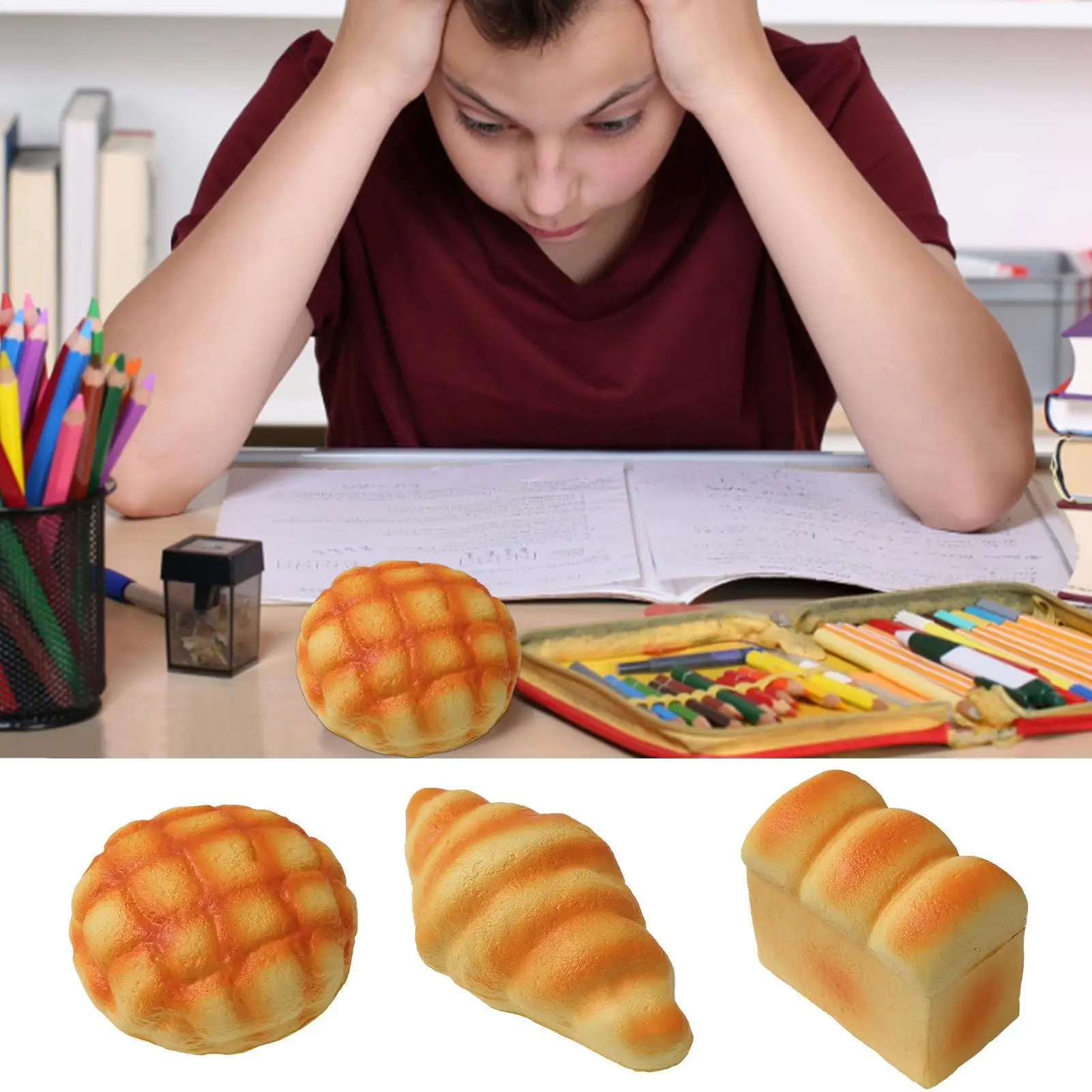 Simulation Bread Shape Squeeze Toy Tear Resistant Soft Sensory Fidget Toy Funny Bread Stress Relief Hand Toy For Adults Kids