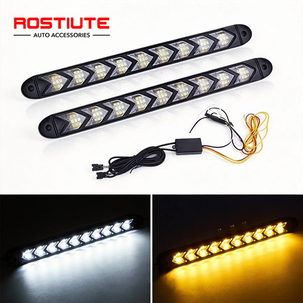 

Последовательная светодиодная лента DRL для автомобиля с желтым сигналом поворота, гибкие светодиодные дневные ходовые огни для авто 12В, дневная подсветка