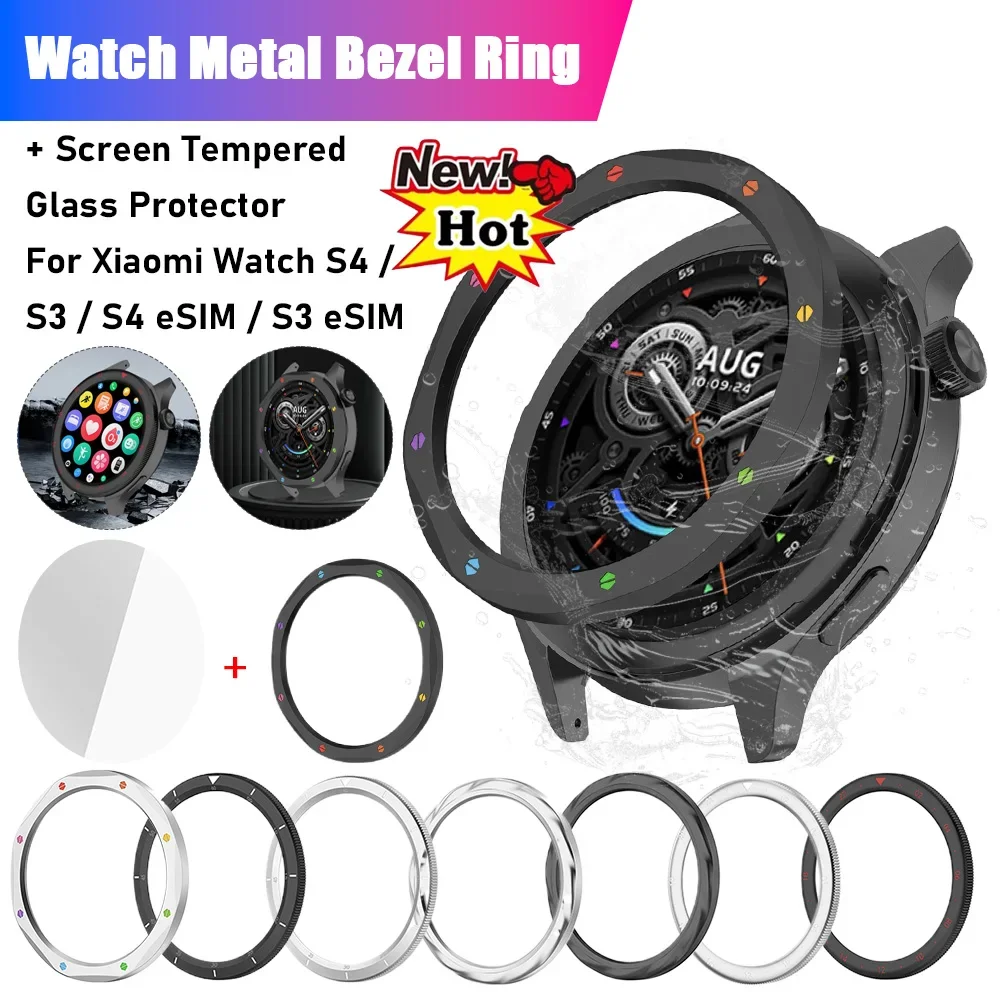

Metal Bezel Ring With Tempered Glass Screen Protector Watch Protective Case Cover For Xiaomi Watch S4 / S3 / S4 eSIM / S3 eSIM