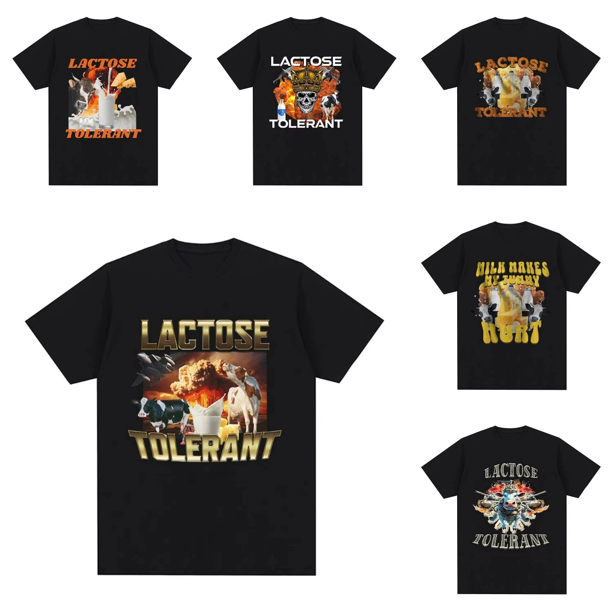 Camiseta estampada con patrón resistente a lactosa, camiseta de manga corta a la moda Retro para mujer, camiseta grande informal, ropa de calle diaria