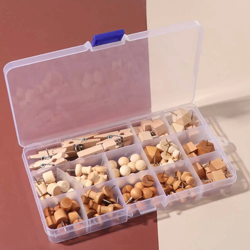 114 قطعة دبابيس ضغط الخشب الزخرفية خشبية مع صندوق تخزين رسم مسامير الإبهام تحديد الصور نمط مختلف لوحة الفلين الإبهام #4