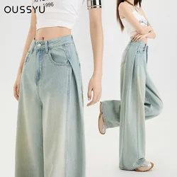 Summer Lyocell Thin Woman Jeans High Waist Wide Leg Denim Clothing Design Sense Comfort Straight Pant Retro Blue Casual Trousers