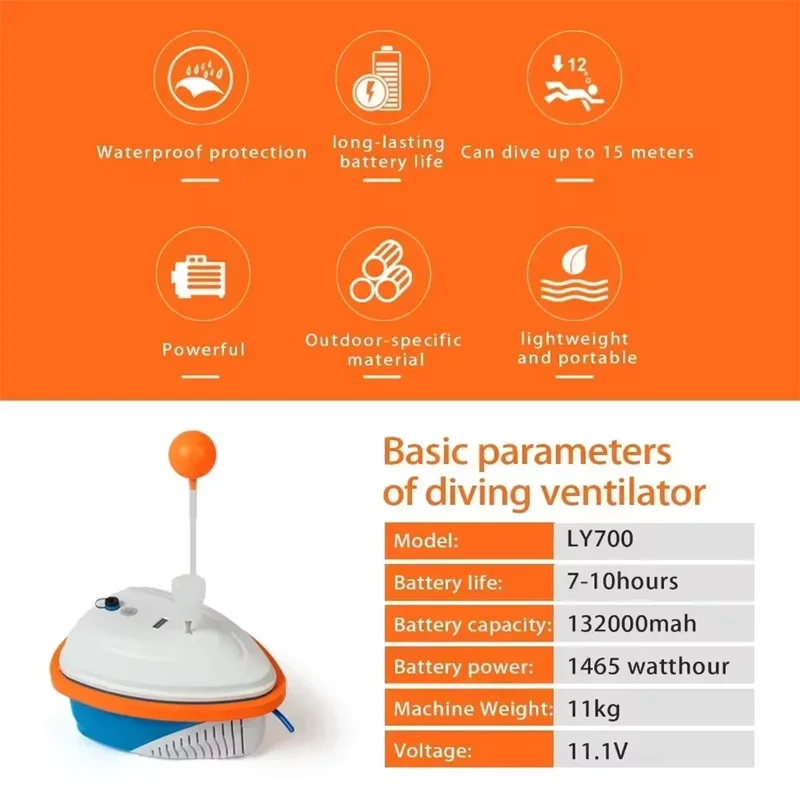 LY700 Hot Sale Professional Scuba Snorkel Hookah Swimming15 Meters New In Lightweight Breathing Ventilator Air Diving Compressor