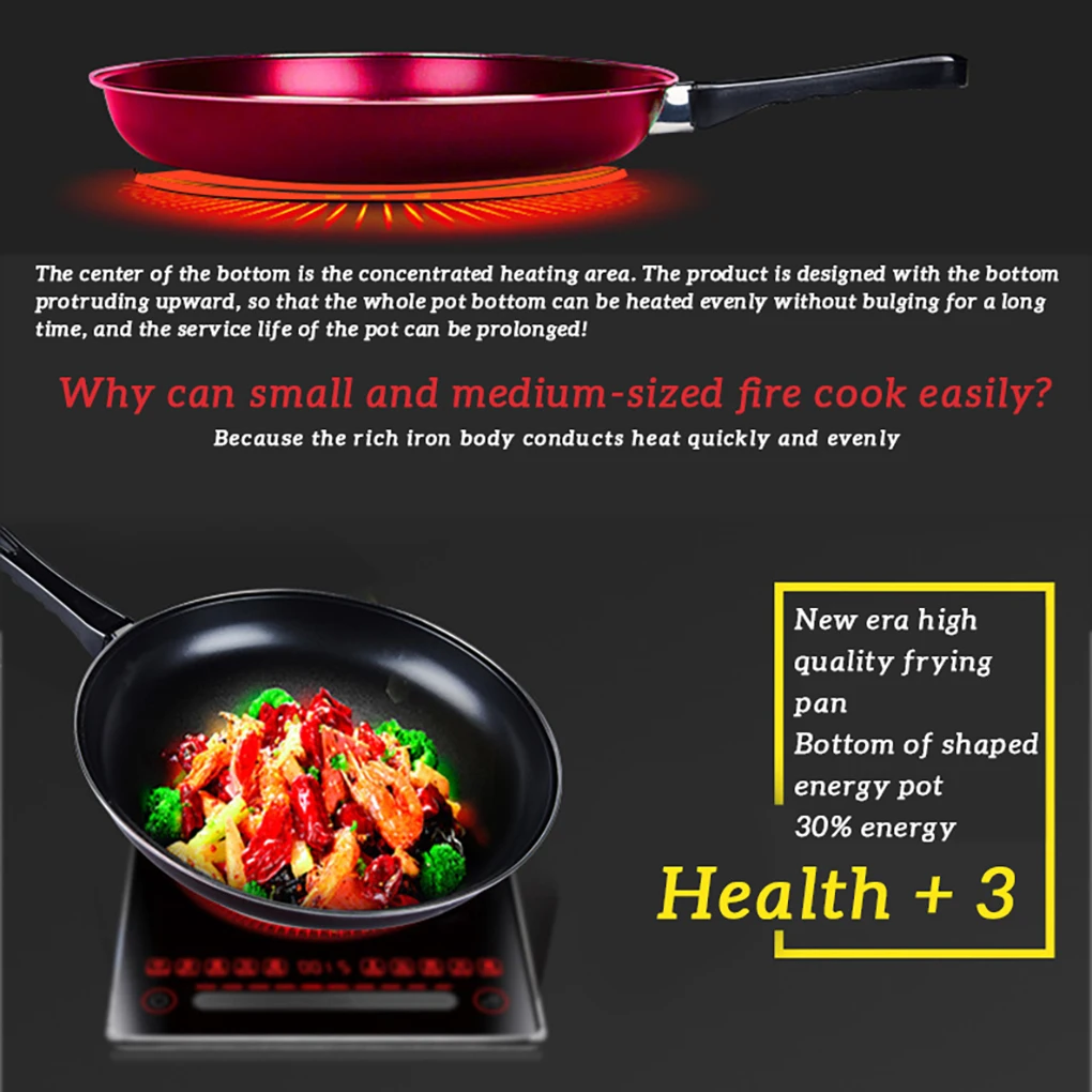 1 Piece of Black Cast Iron Pot Flat Bottom Frying Pan, Suitable for Fried Food and Fried Kitchen Utensils Accessory