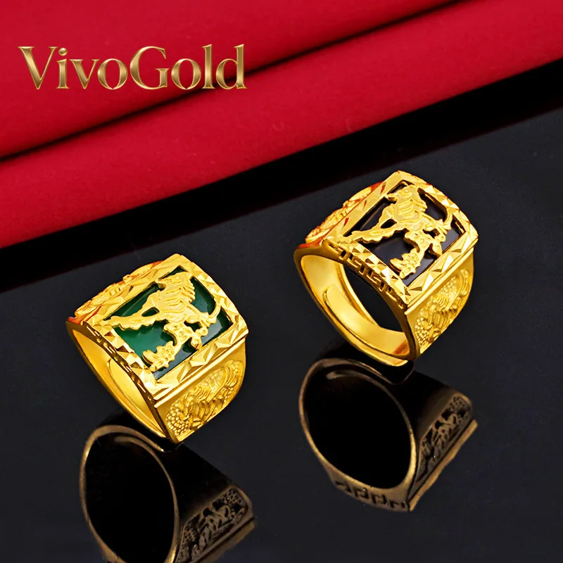 

VivoGoldHigh Quality Men's 9999 24K Real Gold Inlaid Emerald Dragon Ring Wide Version Domineering and Successful Gold Ring Fathe