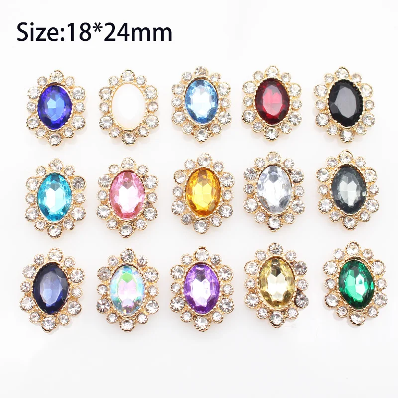 

DIY Oval Alloy Jewelry Clothing Accessories 10Pcs 24 * 18mm Gold Flat Bottom Applique Metal Rhinestone Decoration