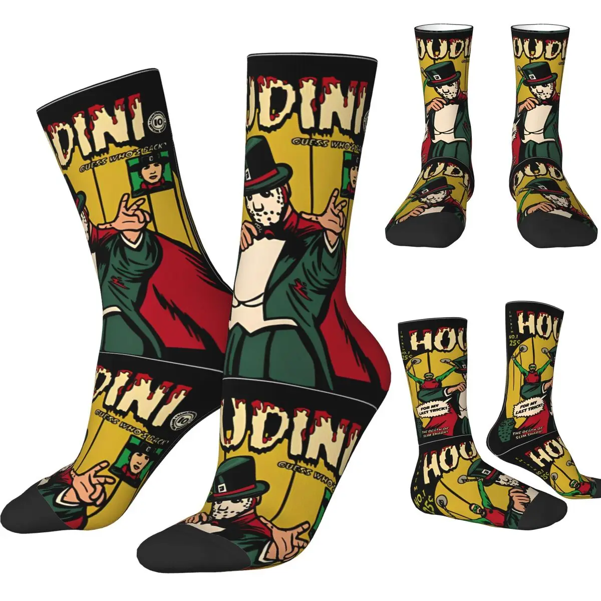 

Eminem Houdini 2024 Death Of Slim Shady Rap Socks Retro Stockings Men Skateboard Socks Autumn Graphic Anti Sweat Socks