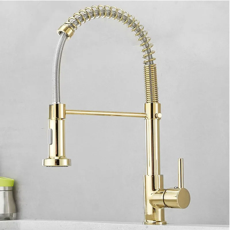 Gold Kitchen Sink Faucet One Handle Spring Hot and Cold Water Tap Deck Mounted Bathroom Matte Black Kitchen Crane