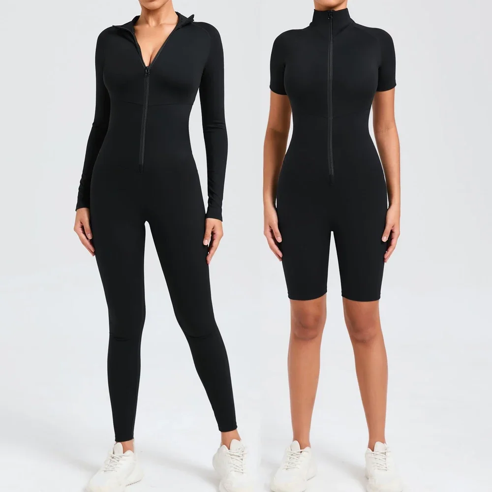 

Full Body Sport Jumpsuit Women Sportswear Zipper Fitness Short Overalls Workout Clothing One Piece Yoga Set Tracksuit Gym Wear