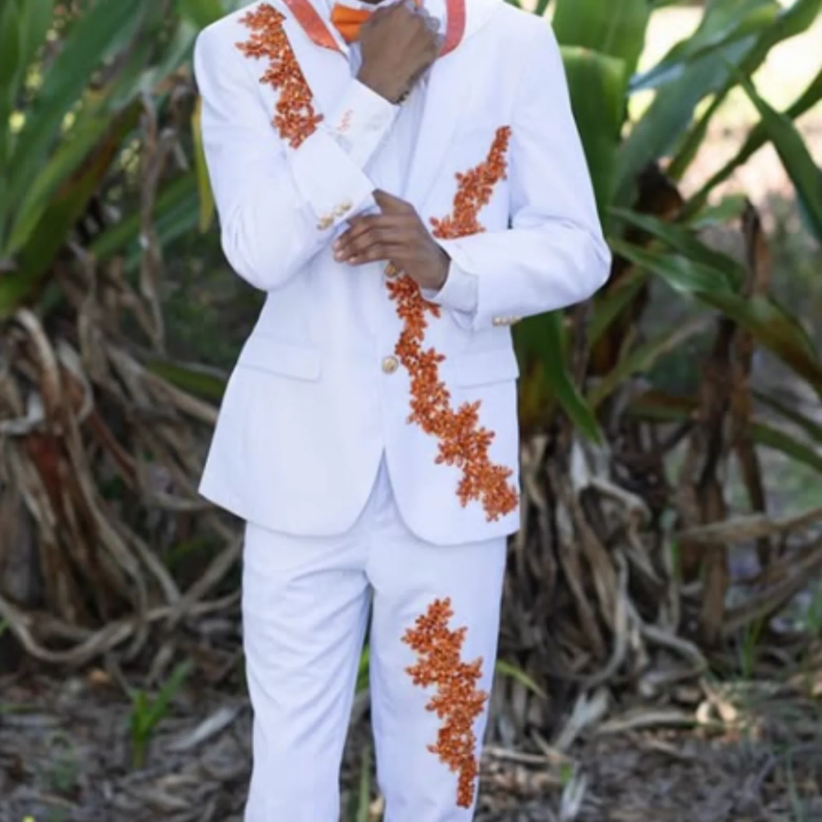 Customized Embroidery Paillette For Men Suit Fashion Sequins 2 Pieces Groom Male Blazers Ropa hombre Simple Slim Wedding Tuxedos
