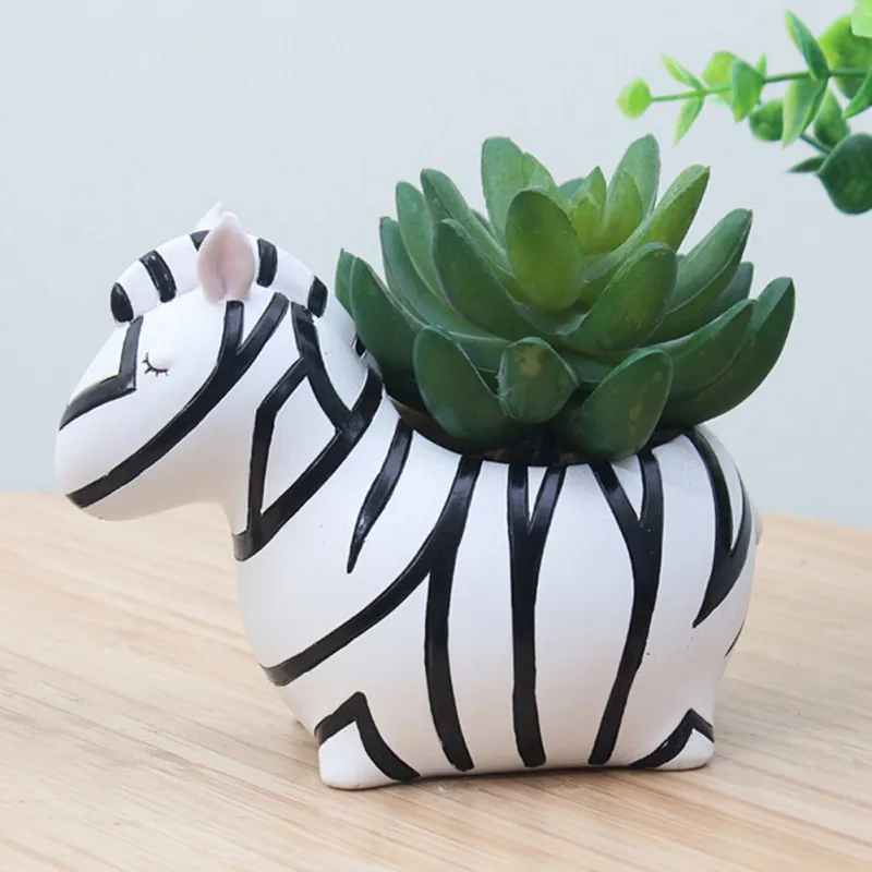 Śliczne zwierzę doniczka kreskówka Zebra owcza głowa krowy Mini garnek sukulenty rośliny Bonsai mikro element dekoracji krajobrazu doniczkowa