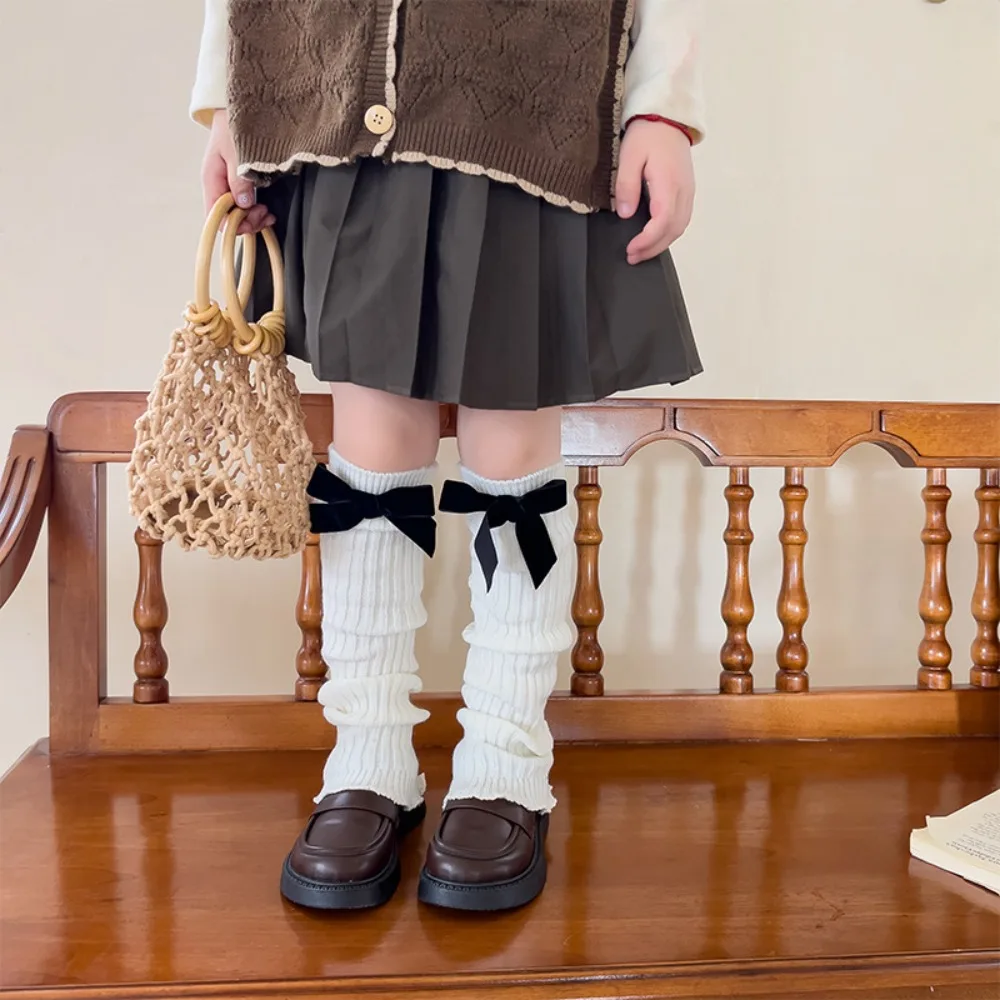 Cute Cotton Children's Stacked Socks Bow Warm Leg Warmers Sweet Knitted Sock Girl