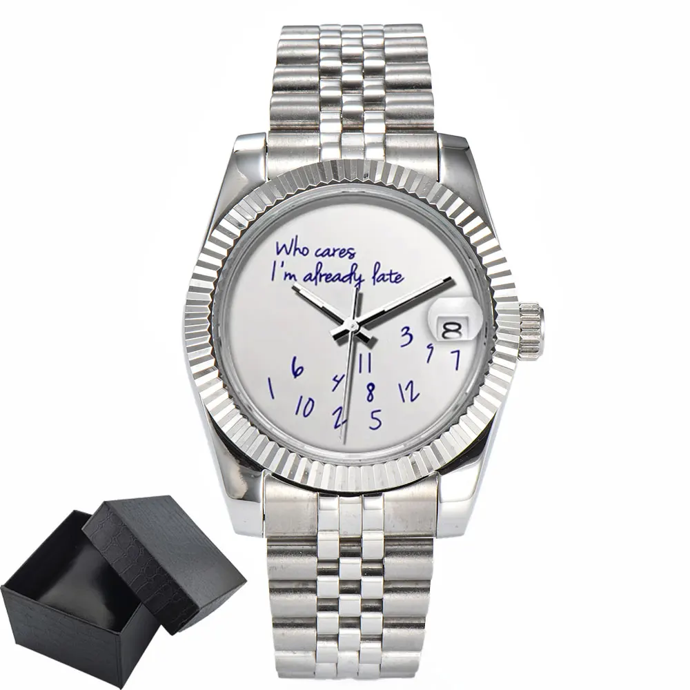 OUMASHI LUXUS Herrenuhr NH35A Uhr mit blauem Himmelstext-Zifferblatt Herrenuhren 39mm/36mm Uhr NH35 Automatikwerk Saphirglas-Uhr 10