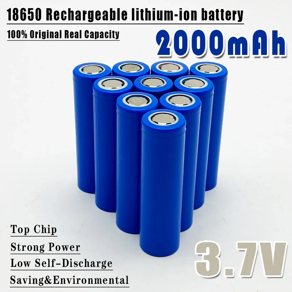 

100% Original 3.7V 18650 2000mah Battery Rechargeable Lithium Batteries 2000mah Flat Top Electric Toy Loudspeaker Flashlight LED