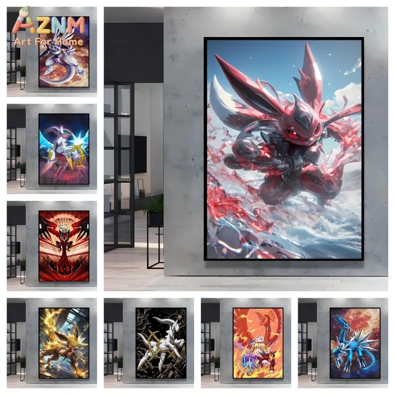 AZNM Pokemon - Impresión en lienzo de Pokémon legendarios sin marco, Palkia, Dialga, Yveltal, Arceus, póster de anime de batalla, decoración de pared para dormitorio de adolescentes