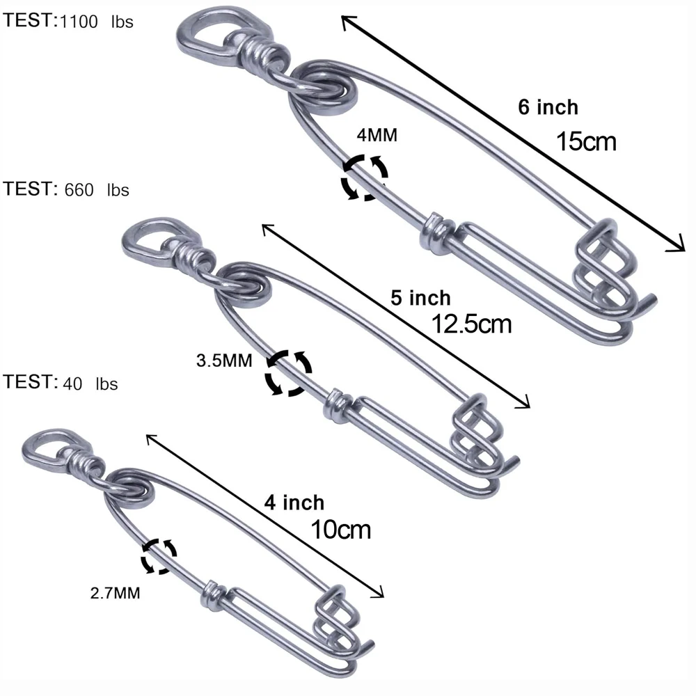 1-piece Longline Fishing Snap Clips Stainless Steel Tuna Clip Fishing Swivels Branch Hanger Snaps Quick Change Fishing Connector