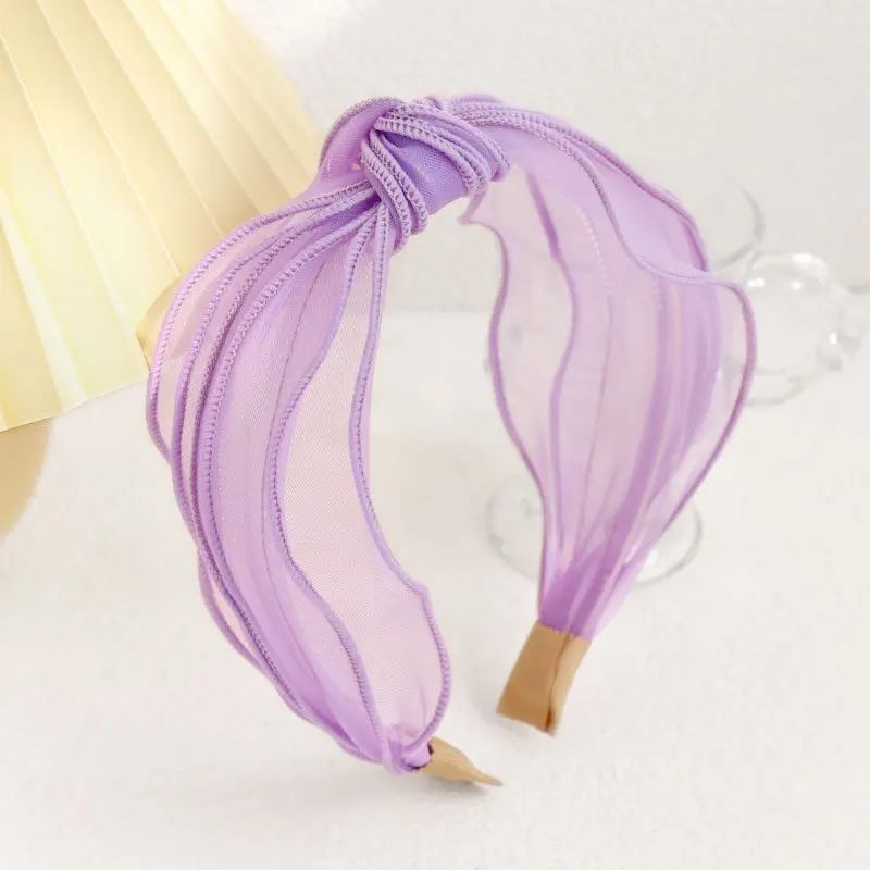 Transparan benang Organza mencuci ikat kepala wajah Makeup kamar mandi kepala memakai segar warna terang transparan ikat rambut sutra aksesoris kepala