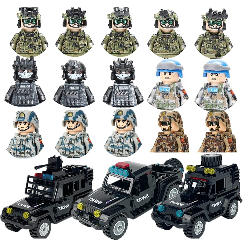 

Boy War Toy Military Figures Building Blocks Black Ghost Special Forces Marine Corps Russian Soldiers US Assault Team Bricks