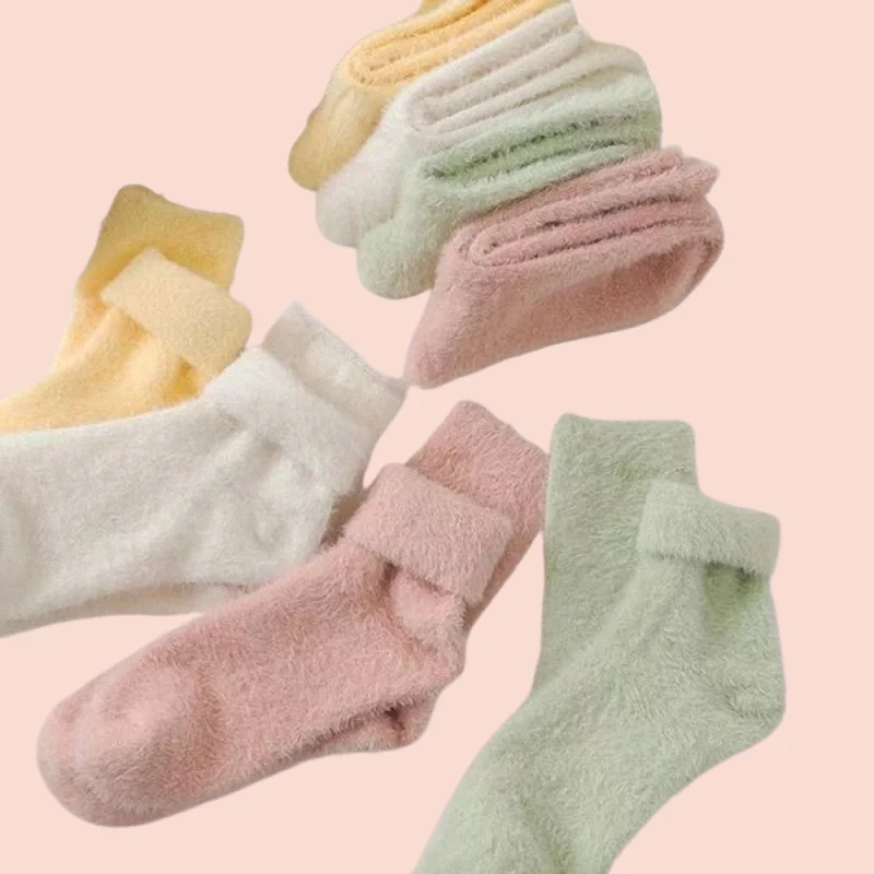 Chaussettes mi-tube chaudes pour femmes, chaussettes en fourrure optique, chaussettes en peluche Pys, document solide, qualité supérieure, sourire, 5/10 paires