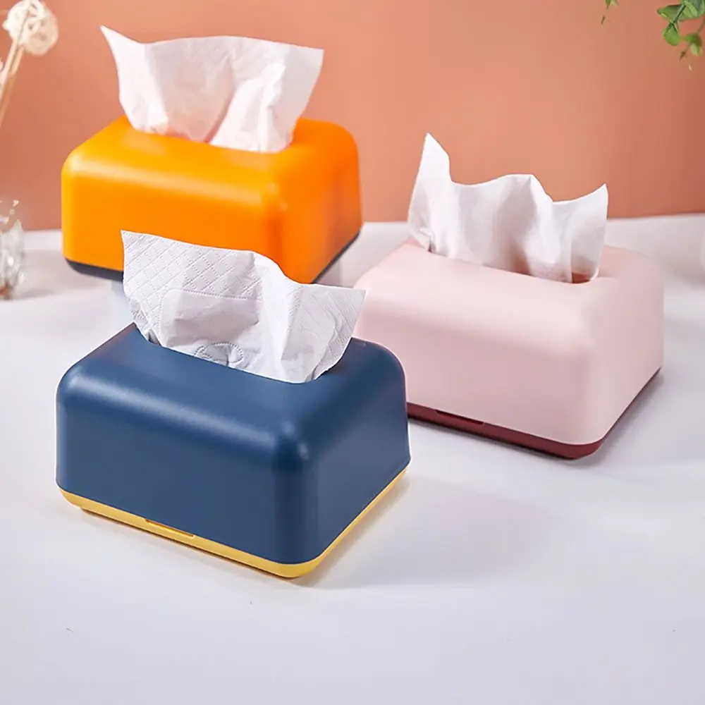 Simplicity Solid Color Napkin Holder Plastic Large Storage Tissue Case Fashion Car Tissue Box High Quality Paper Towel Box