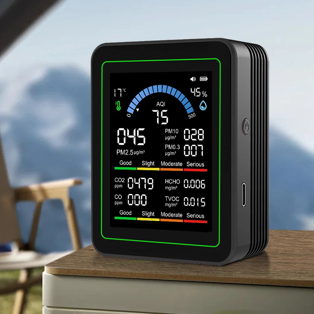 เครื่องตรวจวัดคุณภาพอากาศ 10-in-1 ตรวจจับ HCHO แบบเรียลไทม์ พร้อมหน้าจอแสดงผล ตรวจวัดอุณหภูมิและความชื้น สำหรับบ้าน รถยนต์ และพืช