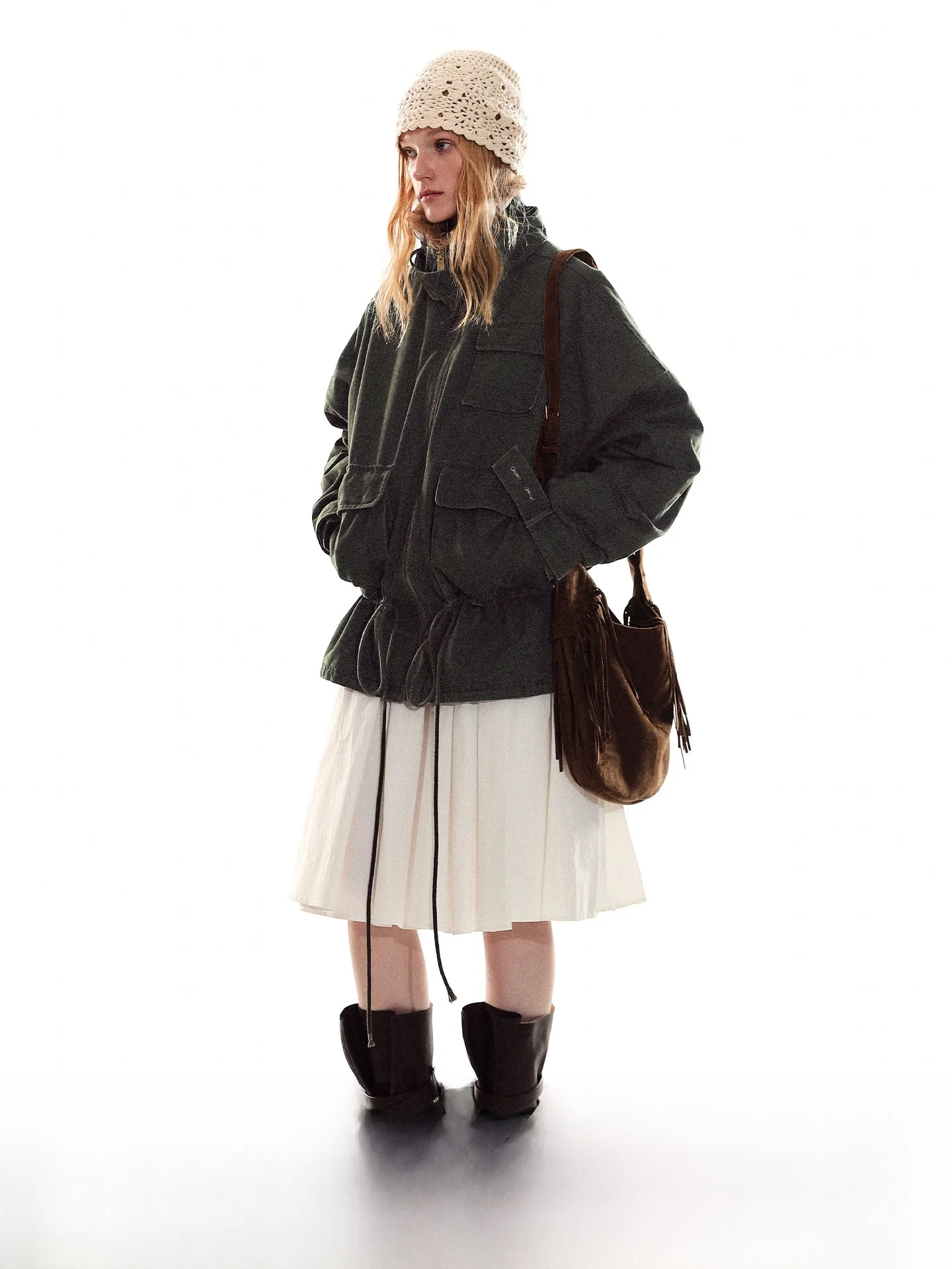 

Винтажная хлопковая куртка Adore You с завязками и декором в виде цветочных бутонов, утягивающим поясом, утолщенная, с длинными рукавами, на молнии