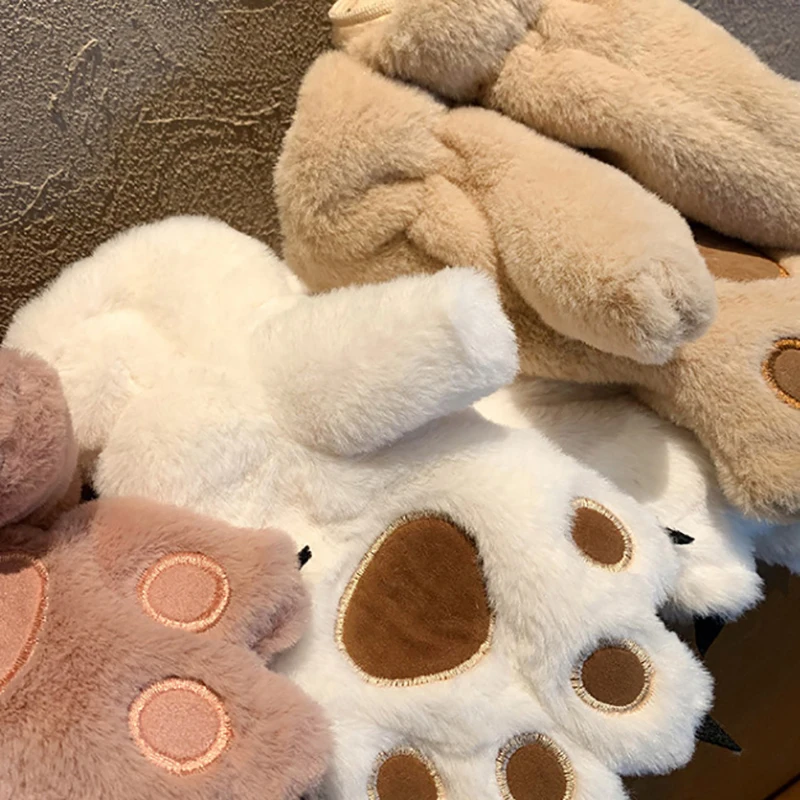 1 คู่ผู้หญิงฤดูหนาวหมีปาล์ม PAW Plush ถุงมือคนรัก Plush Claw ถุงมือ Fluffy Cat PAW Full Finger ถุงมือประกอบด้วย Plush ภายใน