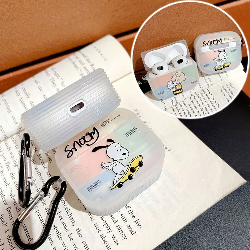 سنوبي لينة حافظة سماعة الاذن من البولي يوريثان ل Airpods 1 2 3 حافظة سماعة رأس لاسلكية مقاومة للصدمات مع هوك ل Airpods Pro غطاء شحن