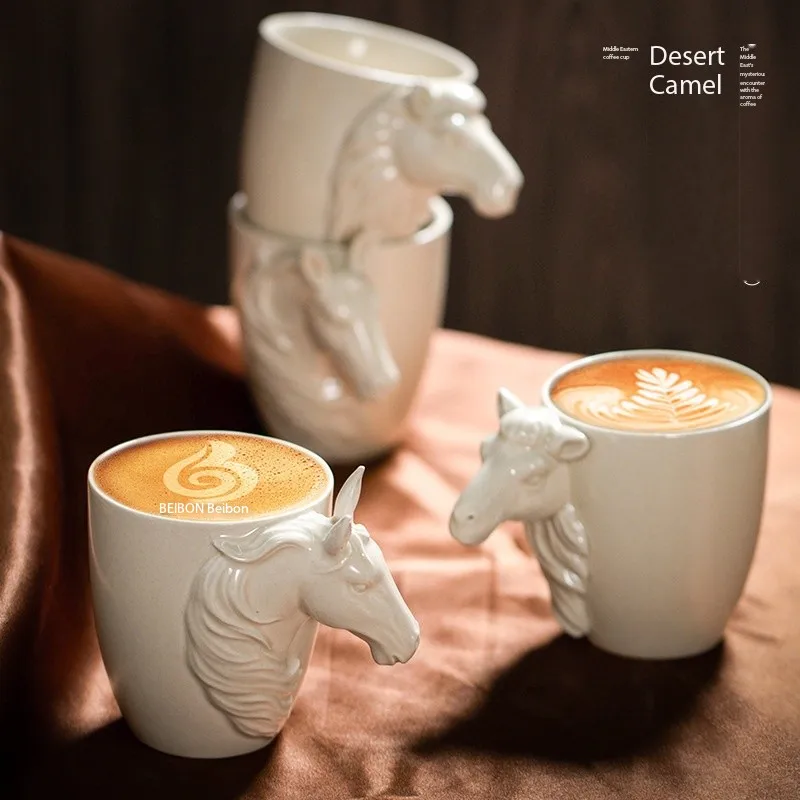 

Home Coffeeware 2025 new ceramic espresso cup light thuja horse head animal three-dimensional handle creative personal water cup
