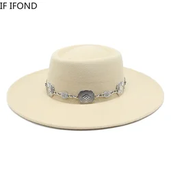 British Style Fedora Hats For Women 9.5CM Big Brim Luxury Belt Band Felt Jazz Hats Wedding Dress Formal Cap