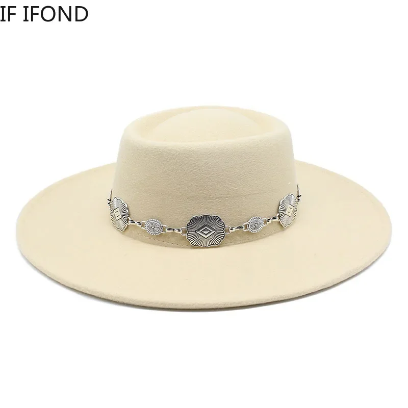 British Style Fedora Hats For Women 9.5CM Big Brim Luxury Belt Band Felt Jazz Hats Wedding Dress Formal Cap