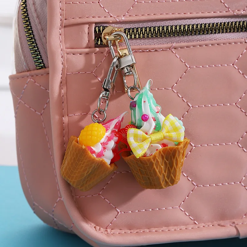 Artificial Ice Cream Flower Holder Mini Ice Cream Keychain Fake Food Toys Fruit Cream Dessert Cake Bead Simulation