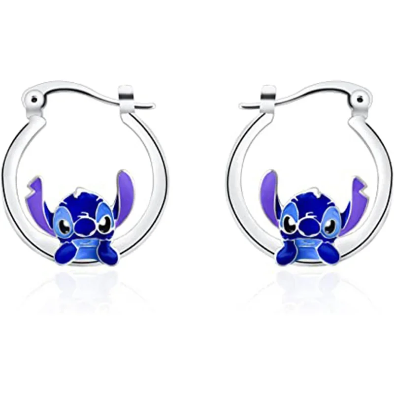 Cute Disney Stitch Hoop Earring New Classic Anime Character Silver Plated Enamel Drop Earrings for Girl Woman Jewelry Gifts