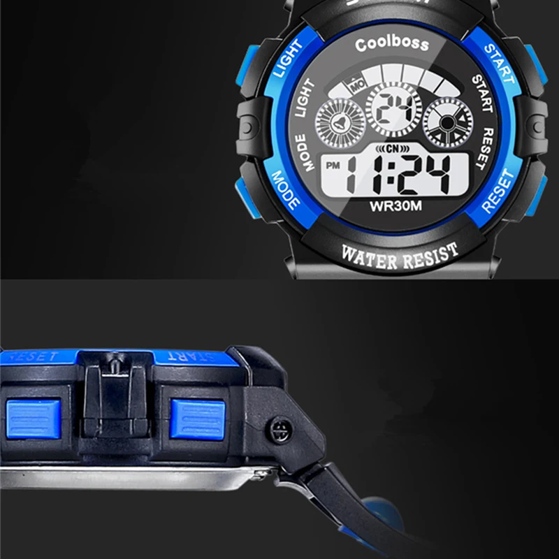 Coolboss-Montre numérique étanche pour enfants, montre de sport militaire Shoous, montre électronique LED pour enfants, montre multifonction pour