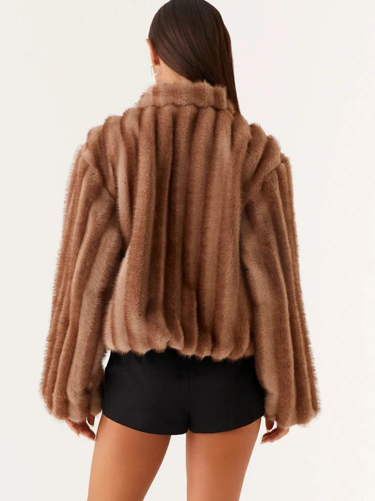 ZADORIN Роскошное зимнее пальто из искусственного меха женское с отложным воротником на молнии свободная повседневная пушистая куртка с меховым верхом женское пальто из искусственного меха