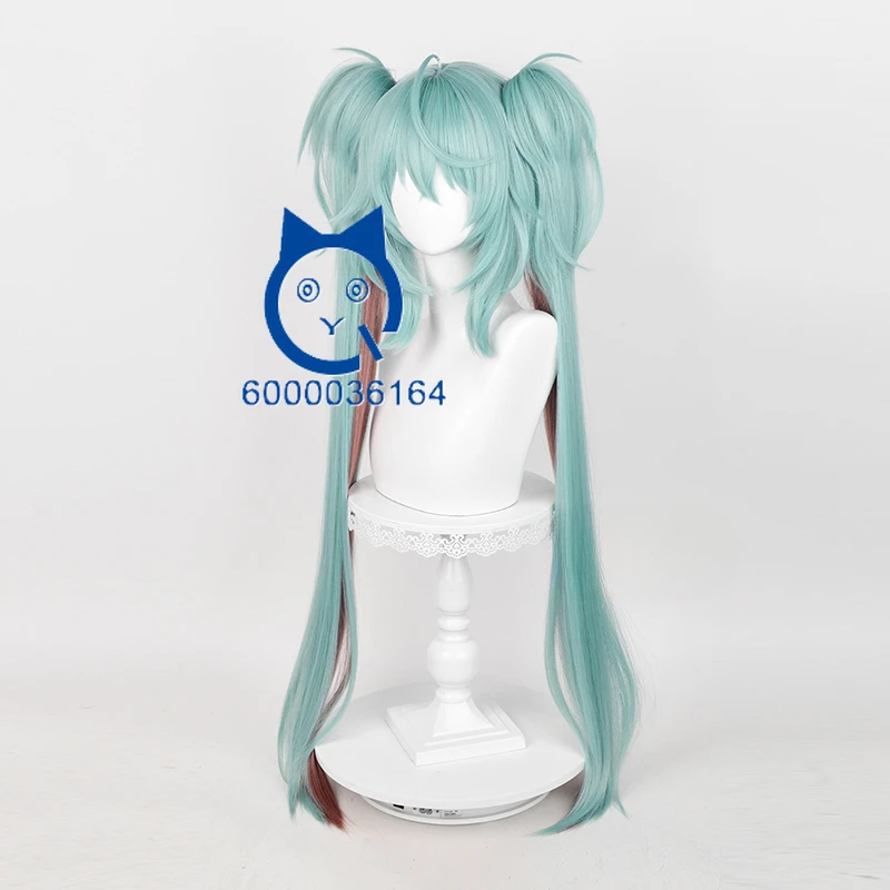 Virtual Idol Hatsune Miiiku Cosplay Pruik met Realistische Hoofdhuid Clip-On Paardenstaart Wasbeer Toekomstige Stijl voor Anime Halloween Kostuum