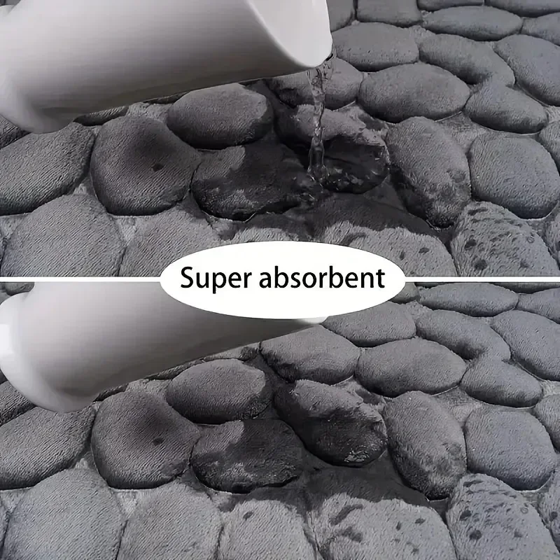1pc Solid Cobblestone Embossed Bathroom Decor Floor Mat Color U-shaped Absorbent Toilet Rugs Coral Fleece Non-slip Bath Mat