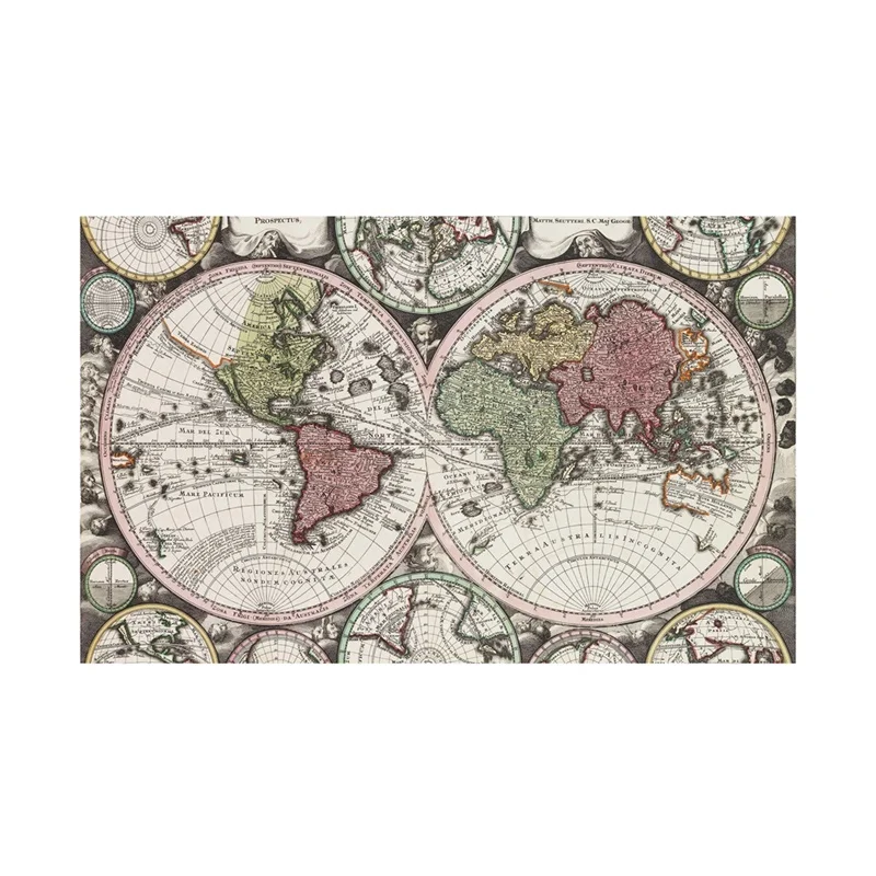 Póster Vintage de mapa del mundo para decoración del hogar, lienzo no tejido, impresiones artísticas de pared, suministros escolares, 59x42cm