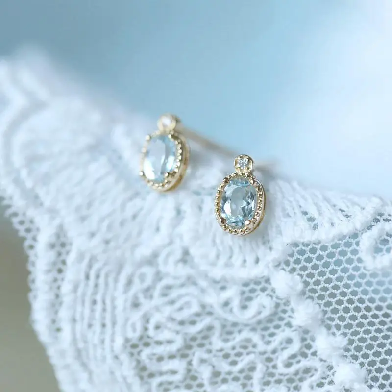 

Designer original new Japanese compact and exquisite sky blue topaz earrings luxury charm simple ladies silver jewelry