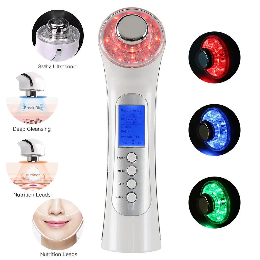 Ultrasonic Ion Facial Massager Photon Rejuvenation EMS Microcurrent Portable Vibration Skin Care Device for Home Use