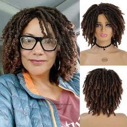 Women Dreadlocks Wig Synthetic Fiber Hair Short Curly Crochet Hair Wigs for Women Ombre Brown Braided Afro Wig Hip-hop Hairstyle