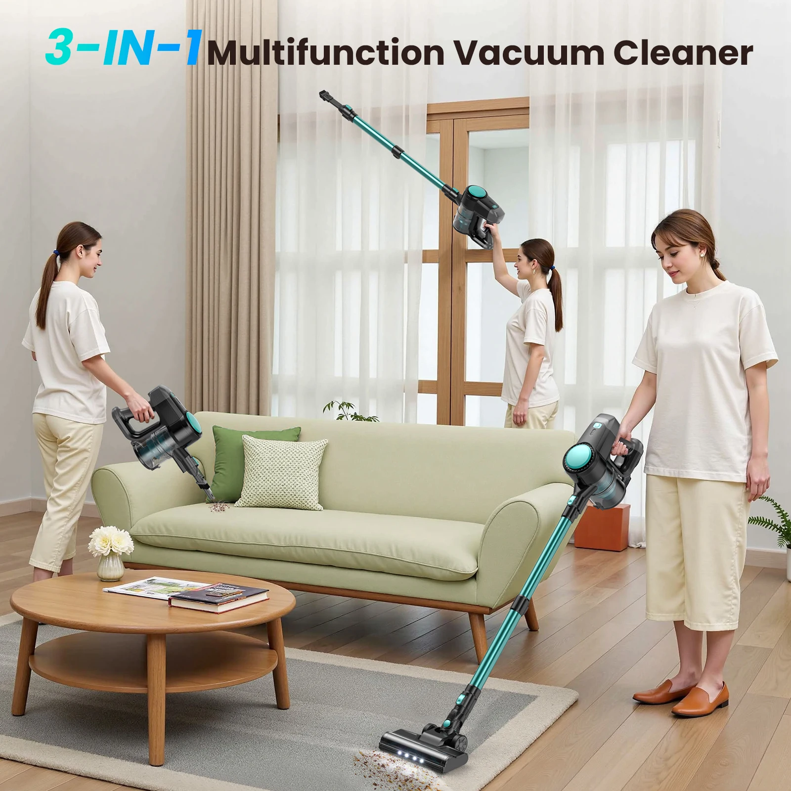 INSE N3T Cordless Vacuum Cleaner 20Kpa Powerful 6 in 1 Lightweight Handheld Stick Vacuum Flexible LED Head for Carpet Pet Hair