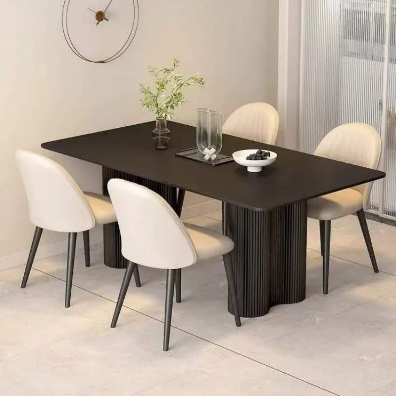 Pure black rock slab dining table New Italian modern simple household small apartment rectangular dining table