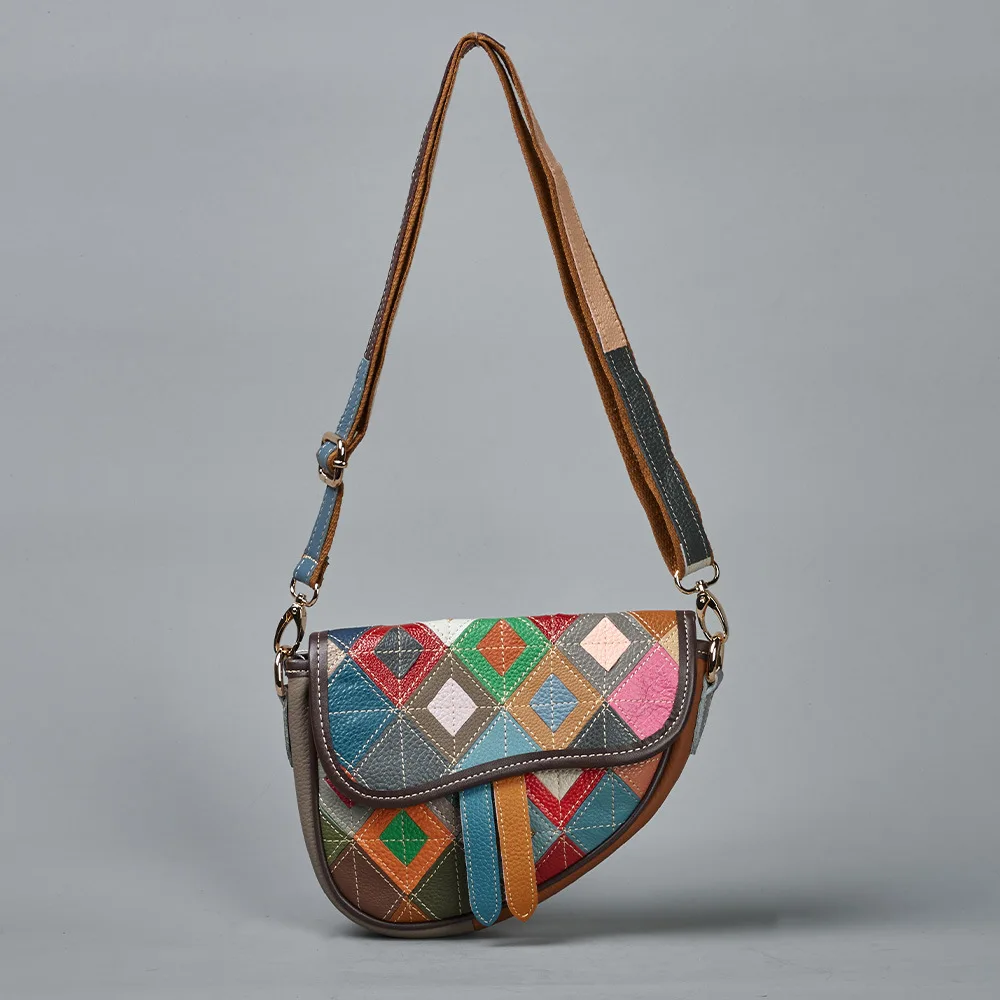 

Новая стильная сумка-мессенджер из воловьей кожи с контрастным ромбовидным узором, ручной работы, маленькая сумка через плечо.