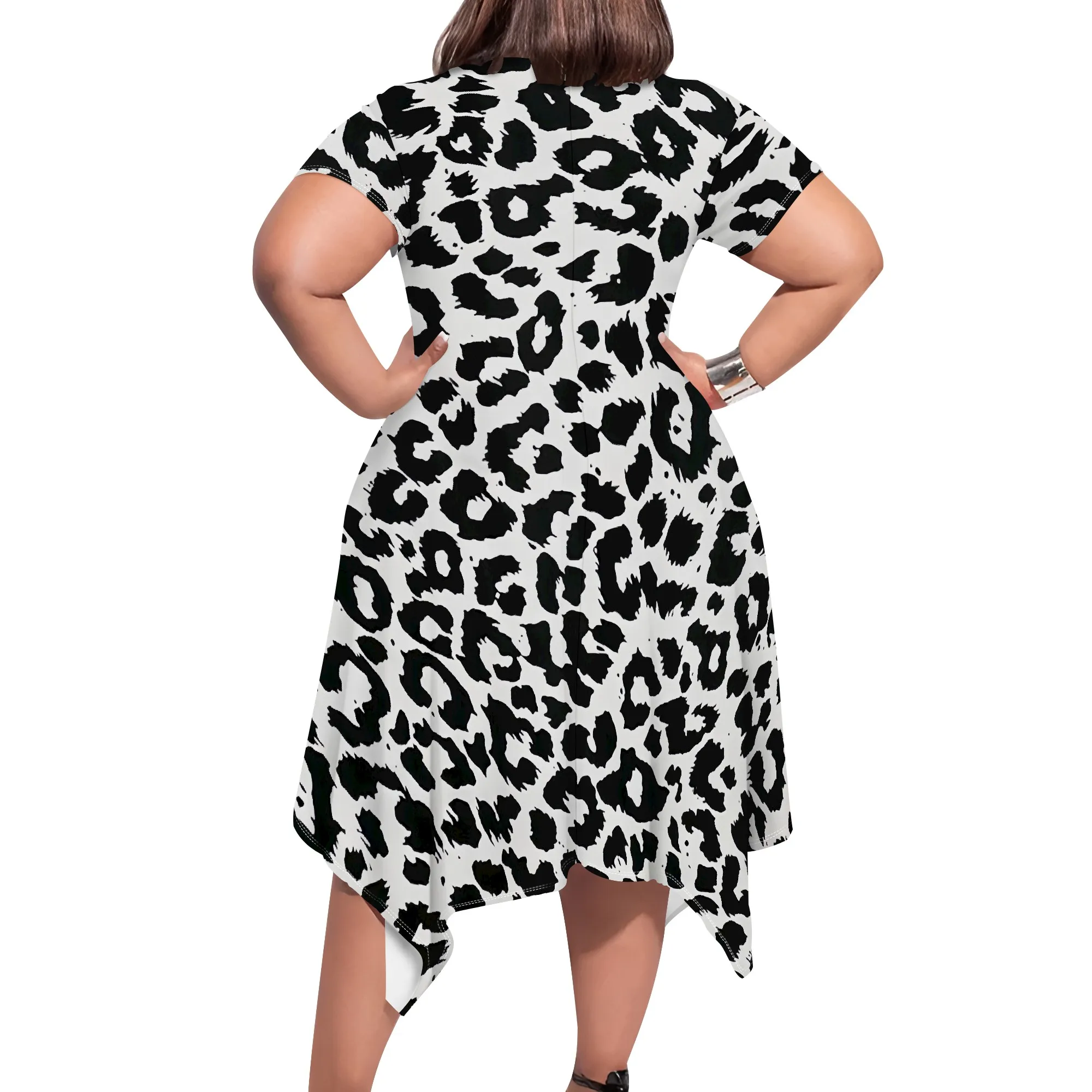 Plus Size Leopard Print Dress XL-6XL Sexy Party Clubwear Asymmetrical Hem Street Style 2025 Trend