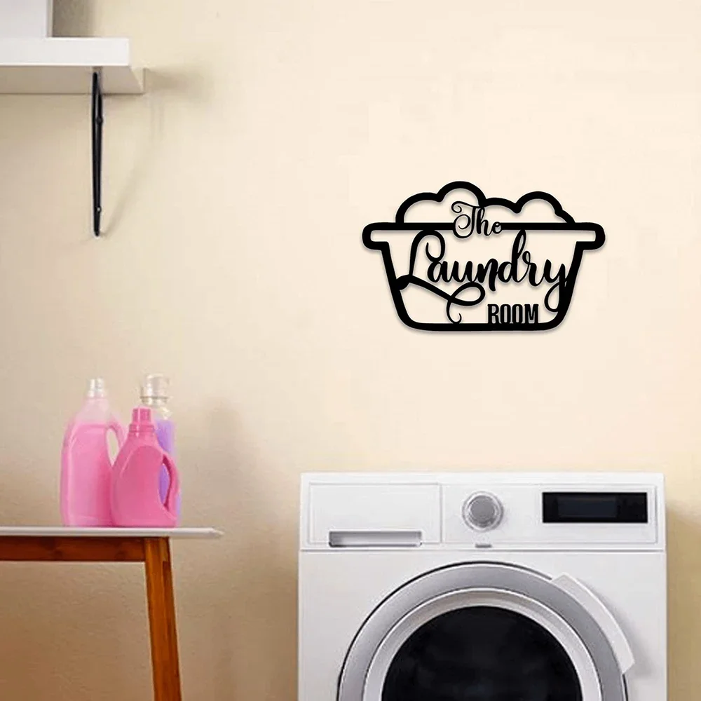 Laundry Room Decor Signs Cutout Vintage Metal Wall Art Decoration Black Silhouette Rustic Laundry Hanging Decor Accessories