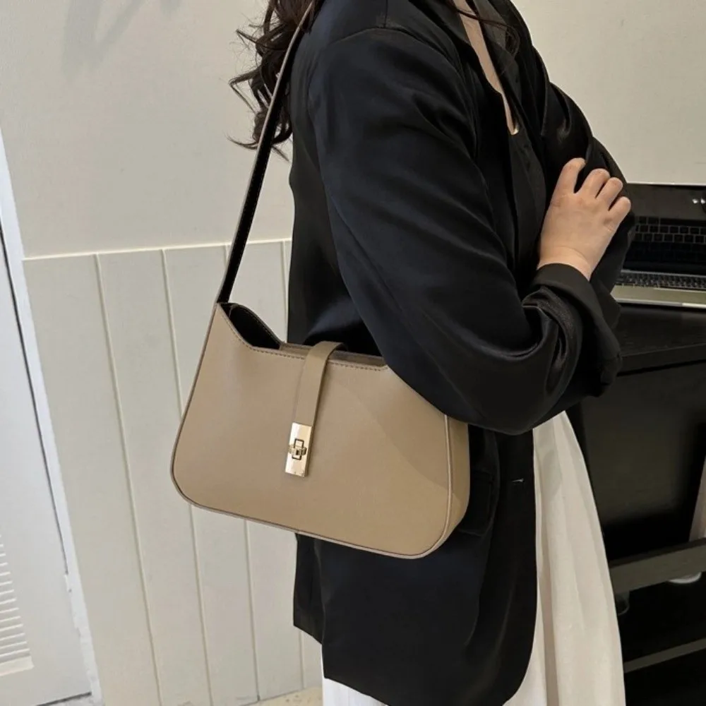 

Solid Color PU Underarm Bag Shoulder Pouch Tote Bag Women Shoulder Bag Large Capacity All-match Chain Handbag Girls Women