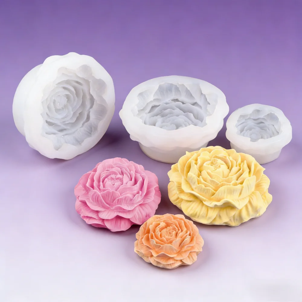 3D-Pfingstrosen-Silikonform, leicht zu entformen, wiederverwendbar für DIY-Bienenwachskerzen, Seife, Auto-Diffusor, Harz, handgefertigtes Ornament, Muttertagsgeschenk – Detail 8