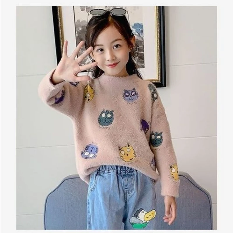 2023 Girls Sweater New Plush and Thickened Pullover Sweater for Girls in Autumn and Winter Kids Clothes Girls Kids 8 9 12 Years